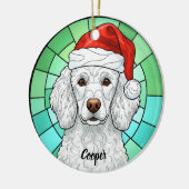 Aangepaste Poedel Hond Santa Hat Glas in lood Keramisch Ornament (Links)