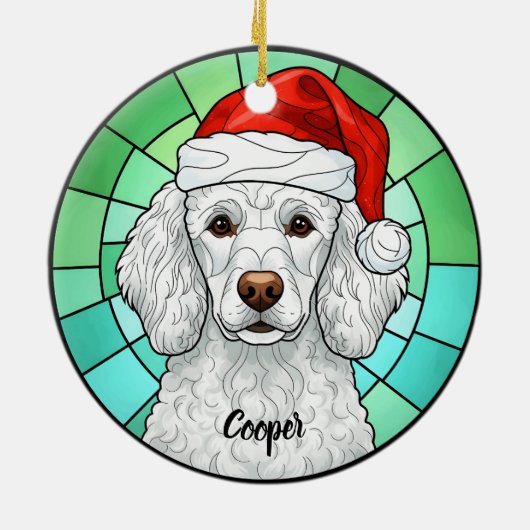 Aangepaste Poedel Hond Santa Hat Glas in lood Keramisch Ornament (Achterkant)