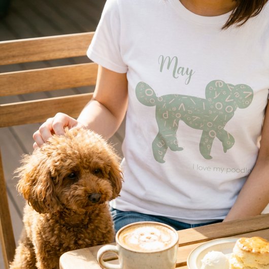 Aangepaste Poedel Naam Sage Groene Silhouet T-shirt