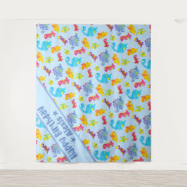 Aangepaste poederblauwe malle dinosaurus thema ver wandkleed