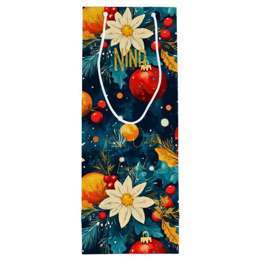 Aangepaste Poinsettia en Ornament Kersttas Wijn Cadeautas (Achterkant)