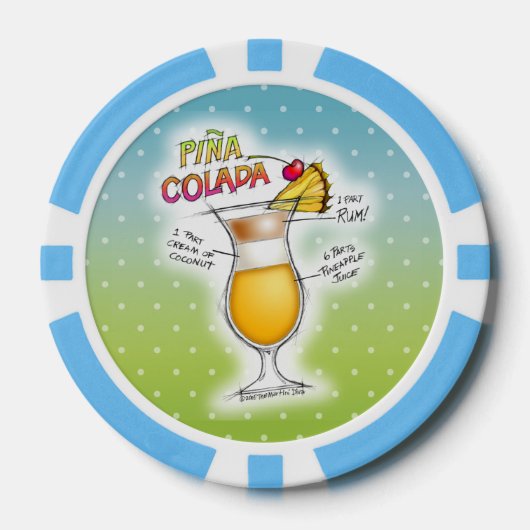 AANGEPASTE POKERCHIP, PINA COLADA RECEPT COCKTAIL POKER CHIPS (Voorkant)