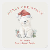 Aangepaste Polar beer waterverf Kerstvibe cadeau Vierkante Sticker (Voorkant)