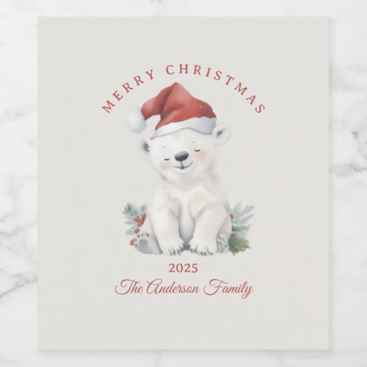 Aangepaste Polar beer waterverf Kerstvibe cadeau Wijn Etiket (Enkel label)