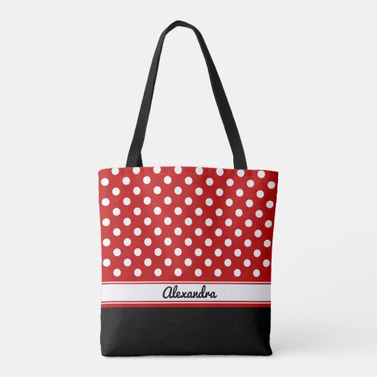 Aangepaste polawdot witte rode zwarte basis tote bag (Achterkant)