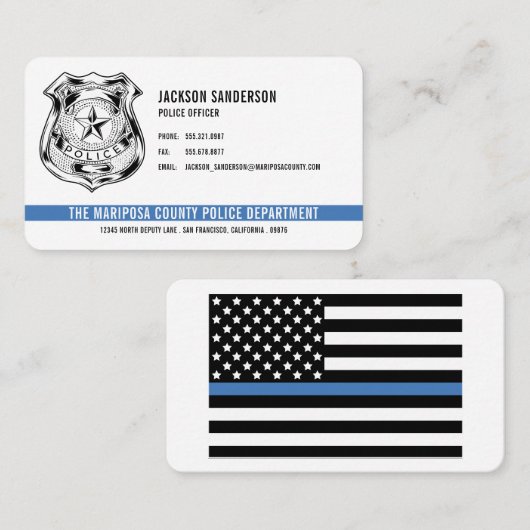 Aangepaste politie afdeling Logo Thin Blue Line Visitekaartje (Voorkant / Achterkant)