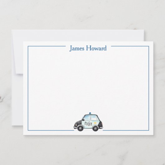 Aangepaste politie auto stationery, jongens blauw bedankkaart (Voorkant)