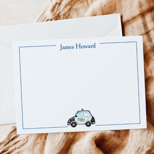 Aangepaste politie auto stationery, jongens blauw  bedankkaart