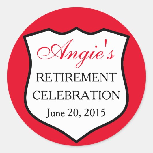 Aangepaste politie-badge zwarte rood pensioen ronde sticker (Voorkant)