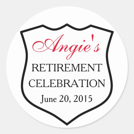 Aangepaste politie-badge zwarte rood pensioen ronde sticker (Voorkant)