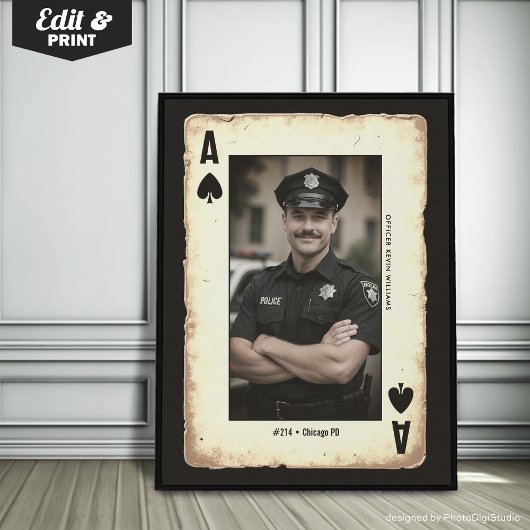 Aangepaste Politieagent Gift Wall Art, Schoppenaas Poster