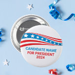 Aangepaste politieke campagne Amerikaanse vlag Sja Ronde Button 5,7 Cm<br><div class="desc">Pas uw eigen politieke campagneknoop aan door uw eigen naam of een andere politicus onder deze sterren en strepen in rood,  wit,  en blauw toe te voegen. Voeg in 2024 een eigen naam toe voor Amerikaans president of een andere politieke kantoor in de VS.</div>
