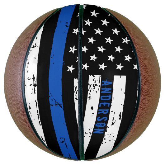 Aangepaste politievlag in blauwe lijn basketbal (Verticaal)