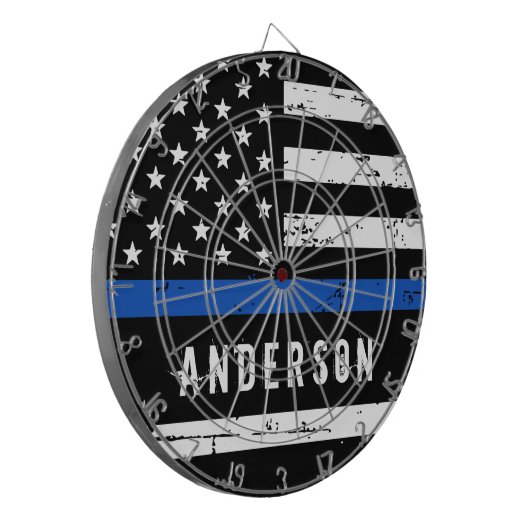 Aangepaste politievlag in blauwe lijn dartbord (Voorkant Links)