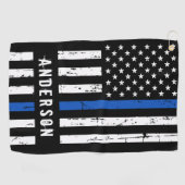 Aangepaste politievlag in blauwe lijn golfhanddoek (Horizontaal)