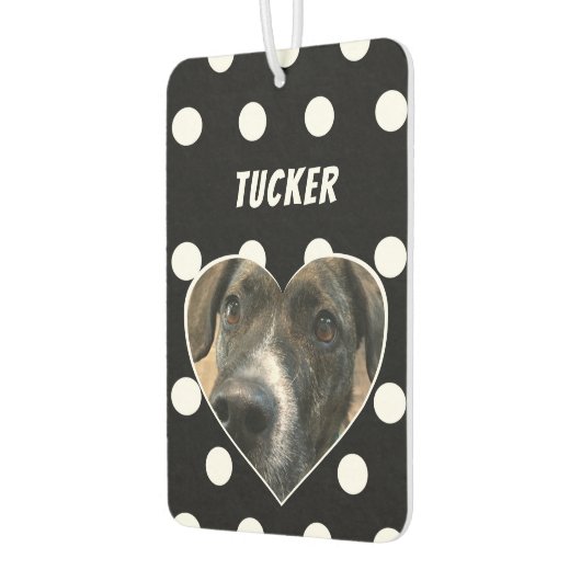 Aangepaste Polka Dot Dog Foto met Naam Luchtverfrisser (Links)