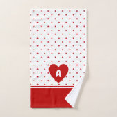 Aangepaste polka dot rode witte achtergrond monogr bad handdoek (Handdoek)