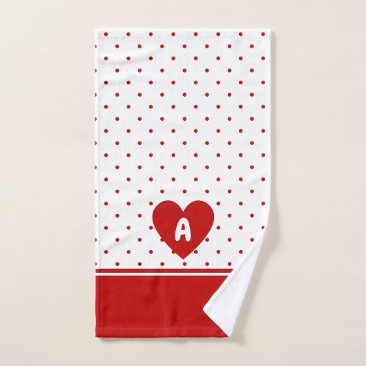 Aangepaste polka dot rode witte achtergrond monogr bad handdoek (Handdoek)
