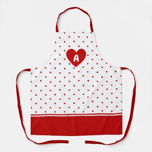 Aangepaste polka dot rode witte achtergrond monogr schort (Voorkant)