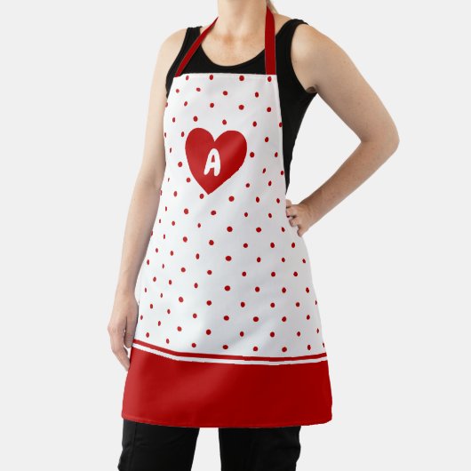 Aangepaste polka dot rode witte achtergrond monogr schort (Insitu)