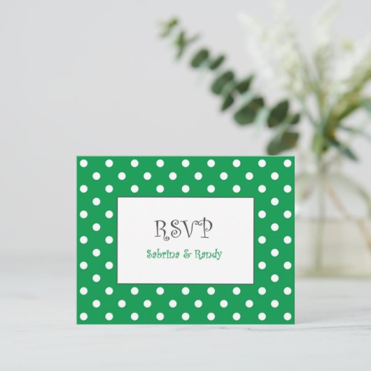 Aangepaste Polka Dot Wedding RSVP Kaarten (Staand voorkant)