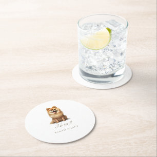 Aangepaste Pomeranian Pet Wedding Ronde Kartonnen Onderzetter