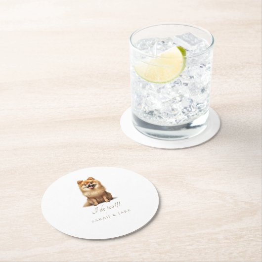 Aangepaste Pomeranian Pet Wedding Ronde Kartonnen Onderzetter (Insitu)