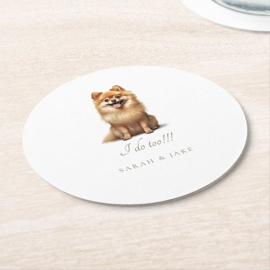 Aangepaste Pomeranian Pet Wedding Ronde Kartonnen Onderzetter (Gebogen)
