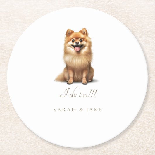 Aangepaste Pomeranian Pet Wedding Ronde Kartonnen Onderzetter (Voorkant)