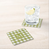 Aangepaste pompoen bladeren groen gingham patroon kartonnen onderzetters (Insitu)