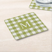 Aangepaste pompoen bladeren groen gingham patroon kartonnen onderzetters (Schuin)