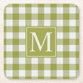 Aangepaste pompoen bladeren groen gingham patroon kartonnen onderzetters (Voorkant)