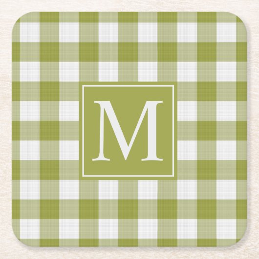 Aangepaste pompoen bladeren groen gingham patroon kartonnen onderzetters (Voorkant)