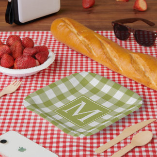 Aangepaste pompoen bladeren groen gingham patroon papieren bordje