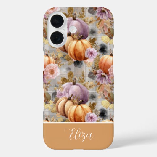 Aangepaste pompoen en bloemen geruit patroon Case-Mate iPhone case (Achterkant)