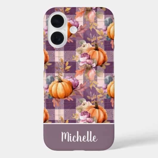 Aangepaste pompoen en bloemen geruite patroon Case-Mate iPhone case (Achterkant)