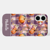 Aangepaste pompoen en bloemen geruite patroon Case-Mate iPhone case (Achterkant (horizontaal))