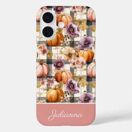 Aangepaste pompoen en bloemen geruite patroon Case-Mate iPhone case (Achterkant)