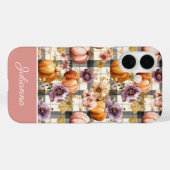 Aangepaste pompoen en bloemen geruite patroon Case-Mate iPhone case (Achterkant (horizontaal))