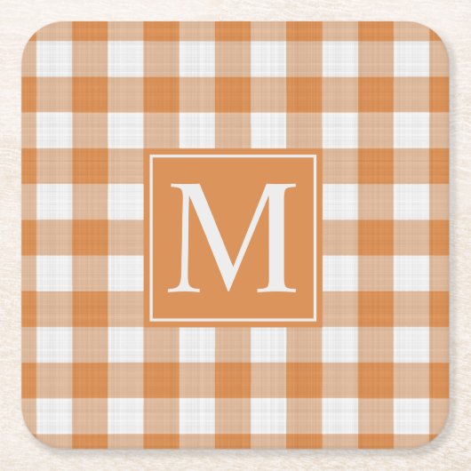 Aangepaste Pompoen Sinaasappel Gingham Pattern Kartonnen Onderzetters (Voorkant)