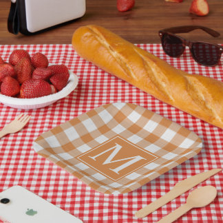 Aangepaste Pompoen Sinaasappel Gingham Pattern Papieren Bordje