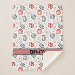 Aangepaste pompoen voor Halloween Cute Ghost Bone Sherpa Deken