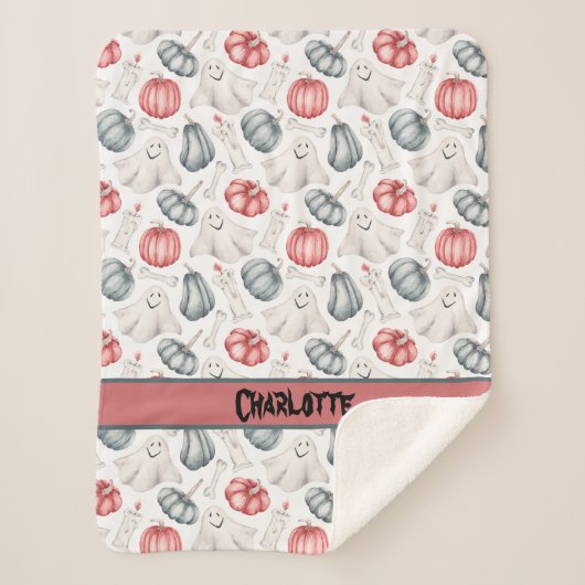 Aangepaste pompoen voor Halloween Cute Ghost Bone Sherpa Deken (Voorkant)