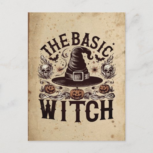 Aangepaste  Pompoen Zwart Pet Halloween Heks Briefkaart (Voorkant)