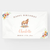 Aangepaste Pony Verjaardag Schattige Paard Bloemen Spandoek (Horizontaal)