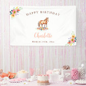 Aangepaste Pony Verjaardag Schattige Paard Bloemen Spandoek