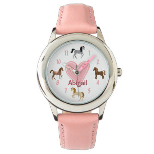 Aangepaste  pony's en roze hartritme horloge