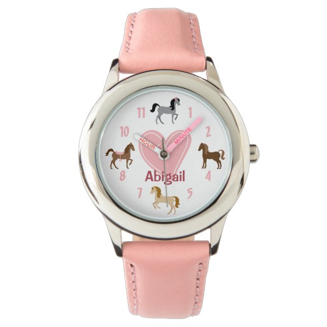 Aangepaste  pony's en roze hartritme horloge (Voorkant)