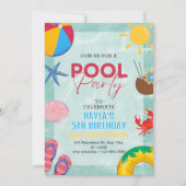Aangepaste Pool Party Verjaardag Zomer Meisjes Ver Kaart (Voorkant)