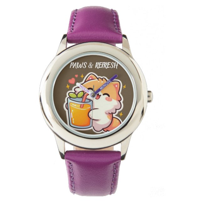 Aangepaste Pootjes en Refresh Cute Kat Ontwerp Horloge (Voorkant)